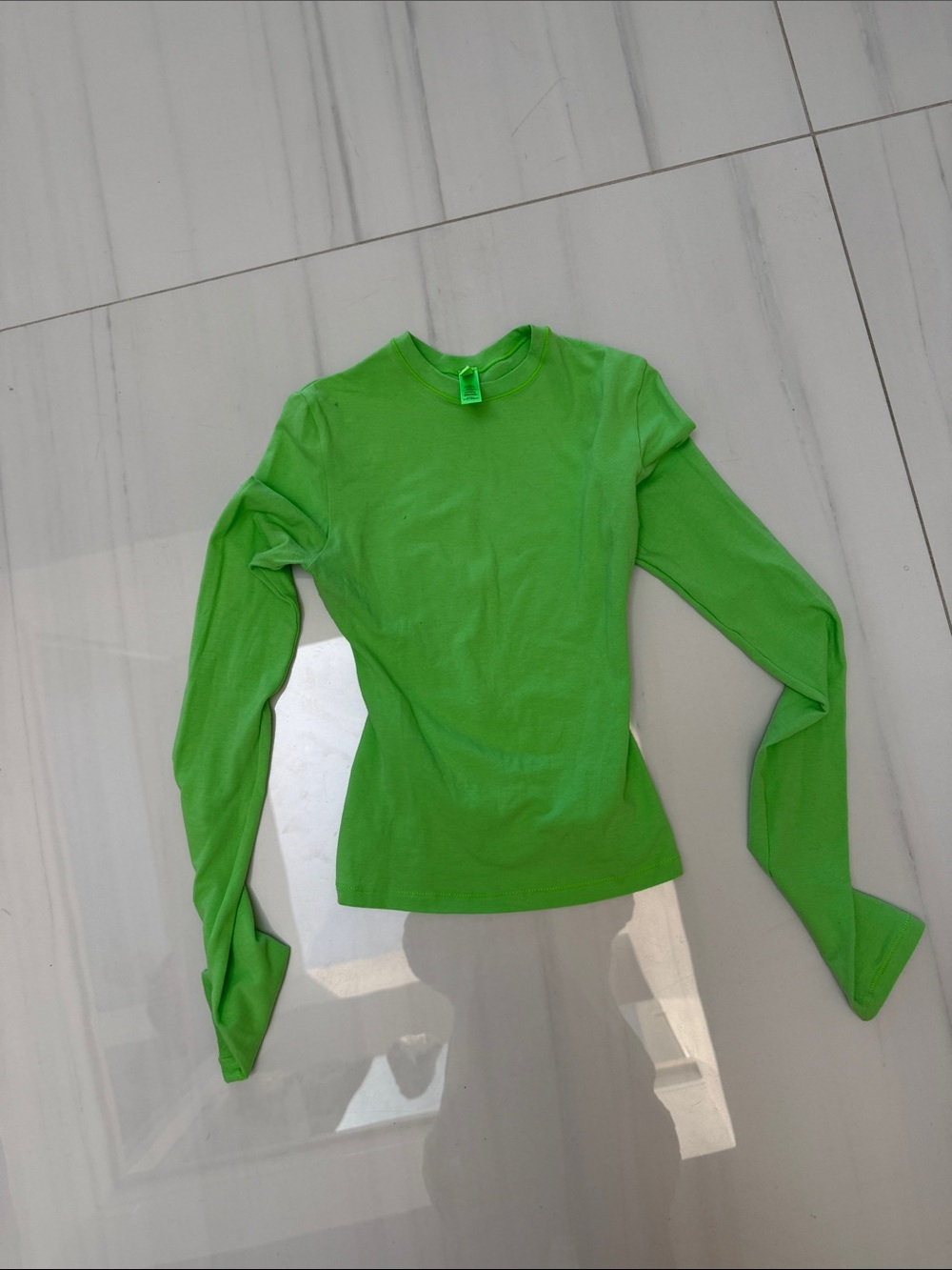 Skims, Neon Green Long Sleeve Crew Neck cotton Top